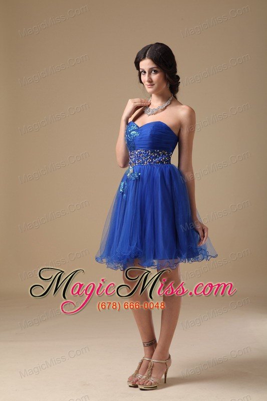 wholesale blue a-line sweetheart mini-length organza beading prom dress