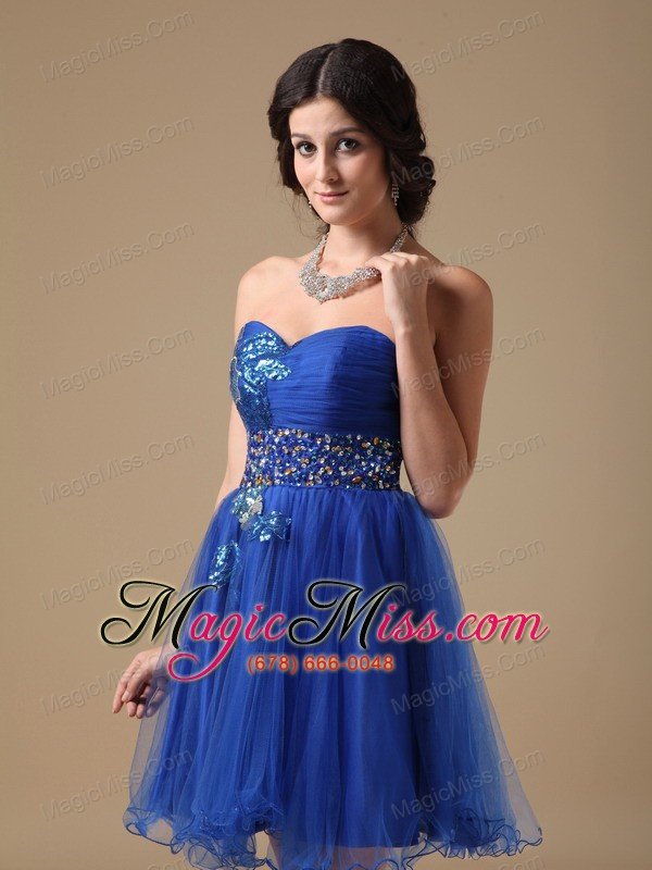 wholesale blue a-line sweetheart mini-length organza beading prom dress