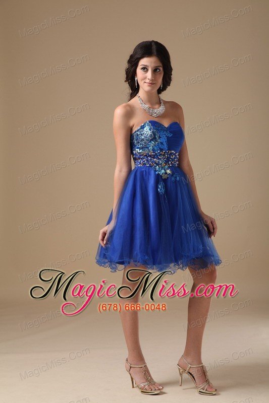 wholesale blue a-line sweetheart mini-length organza beading prom dress