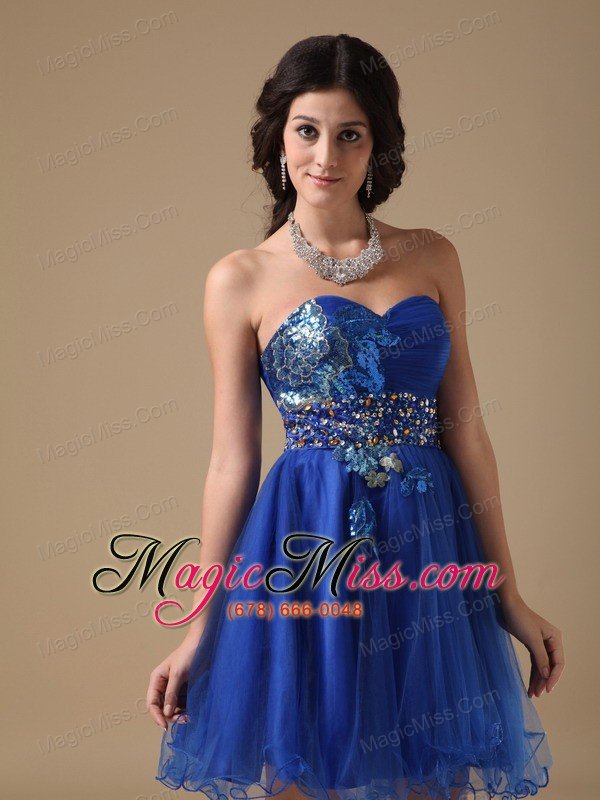 wholesale blue a-line sweetheart mini-length organza beading prom dress