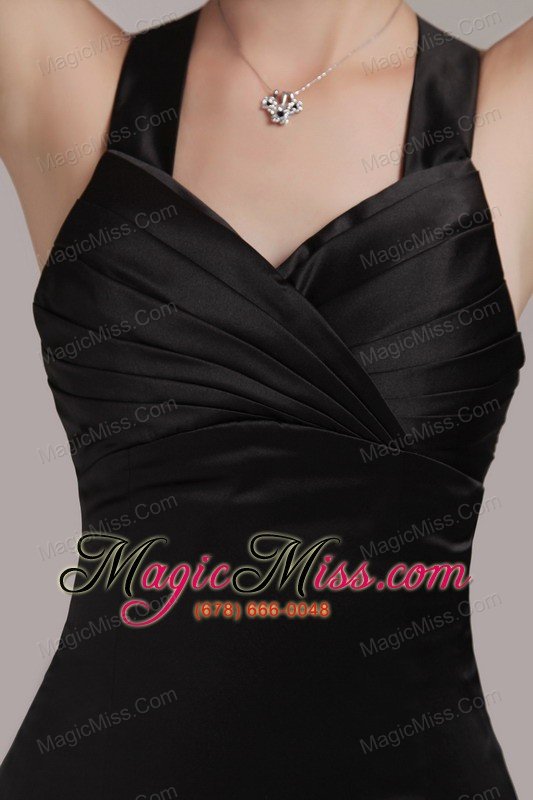 wholesale black column / sheath v-neck mini-length satin pleats prom dress