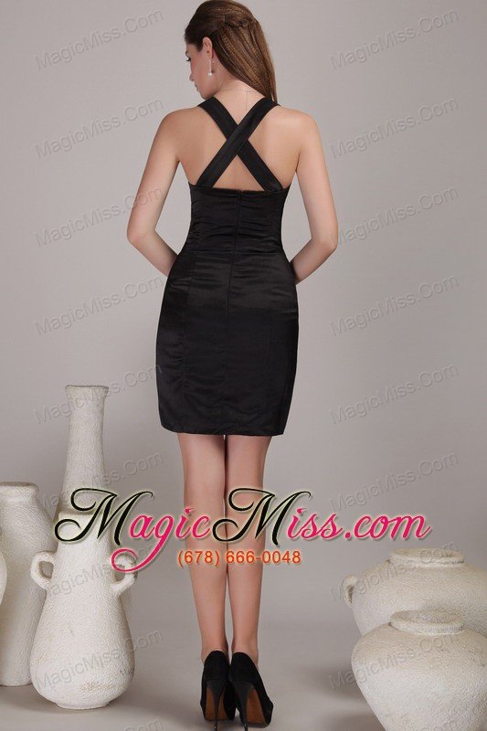 wholesale black column / sheath v-neck mini-length satin pleats prom dress