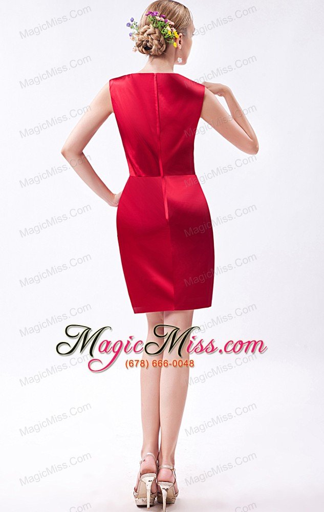 wholesale wine red column bateau mini-length taffeta prom dress