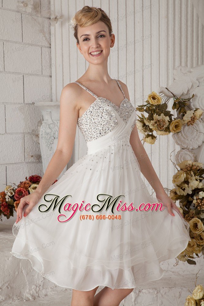 wholesale white empire straps short prom dress chiffon beading knee-length