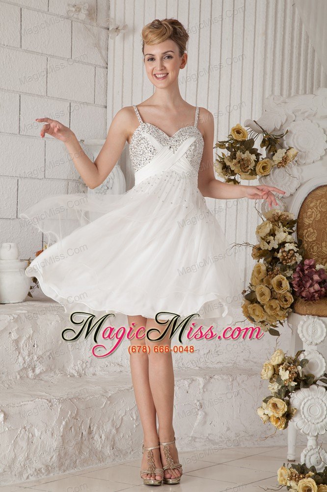 wholesale white empire straps short prom dress chiffon beading knee-length