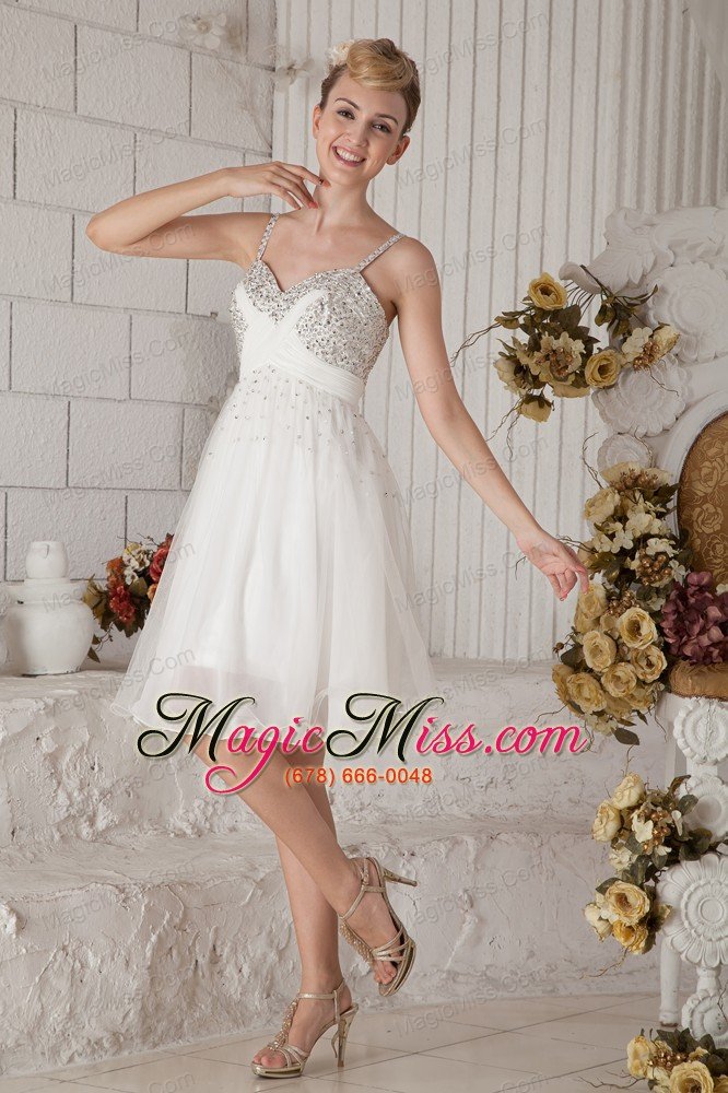 wholesale white empire straps short prom dress chiffon beading knee-length