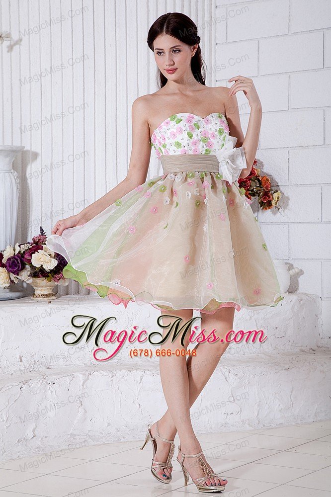 wholesale colorful a-line sweetheart mini-length organza appliques prom / homecoming dress