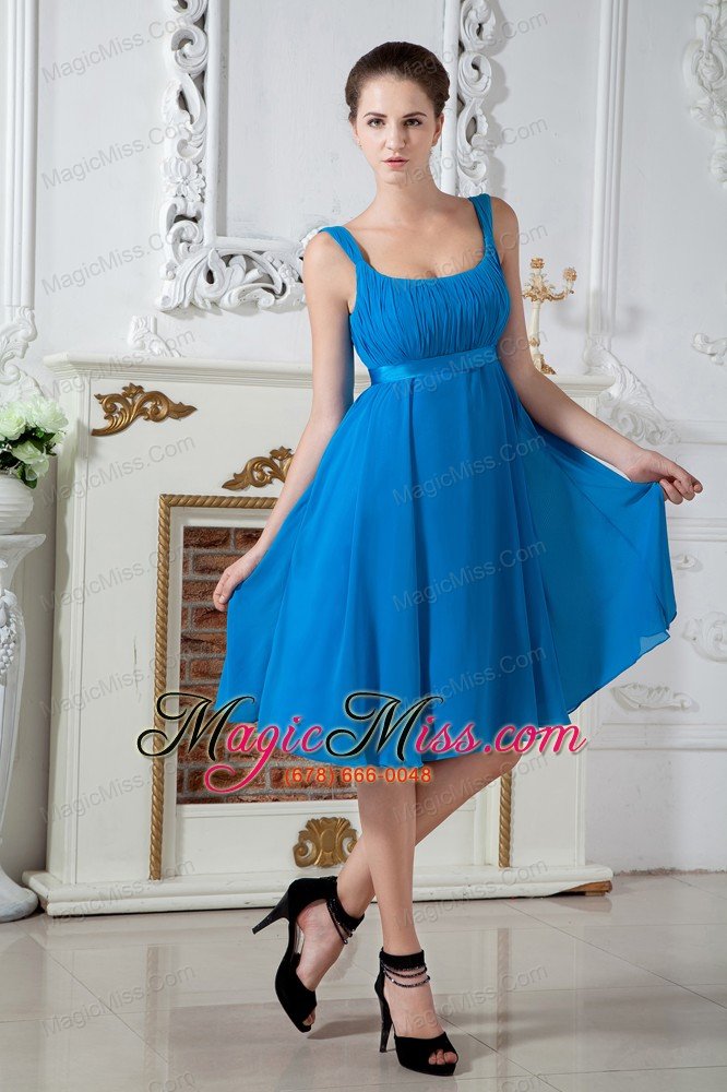 wholesale teal empire straps bridesmaid dress knee-length chiffon ruch