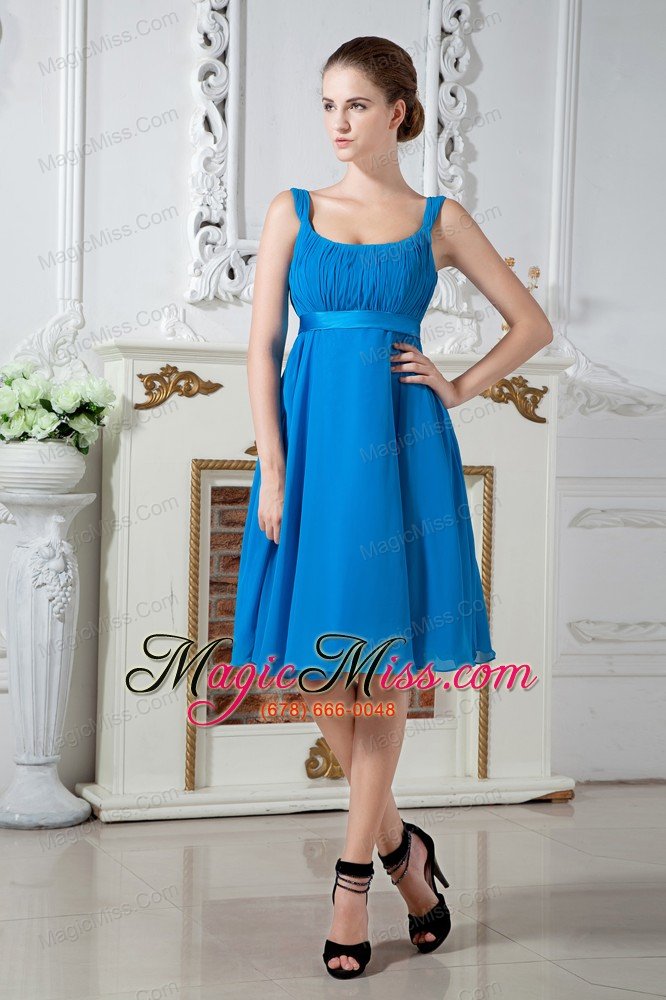 wholesale teal empire straps bridesmaid dress knee-length chiffon ruch