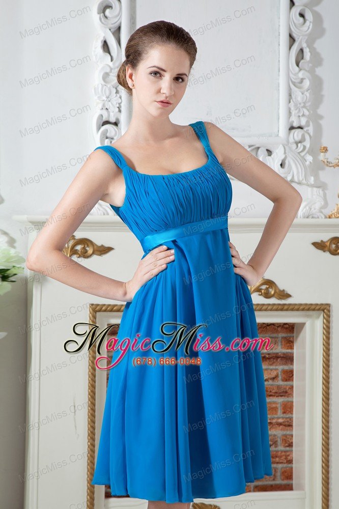 wholesale teal empire straps bridesmaid dress knee-length chiffon ruch