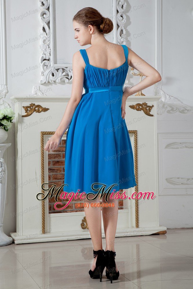 wholesale teal empire straps bridesmaid dress knee-length chiffon ruch