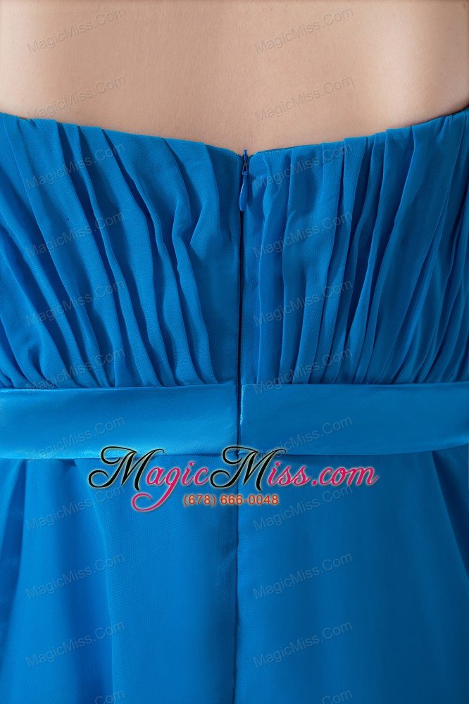 wholesale teal empire straps bridesmaid dress knee-length chiffon ruch