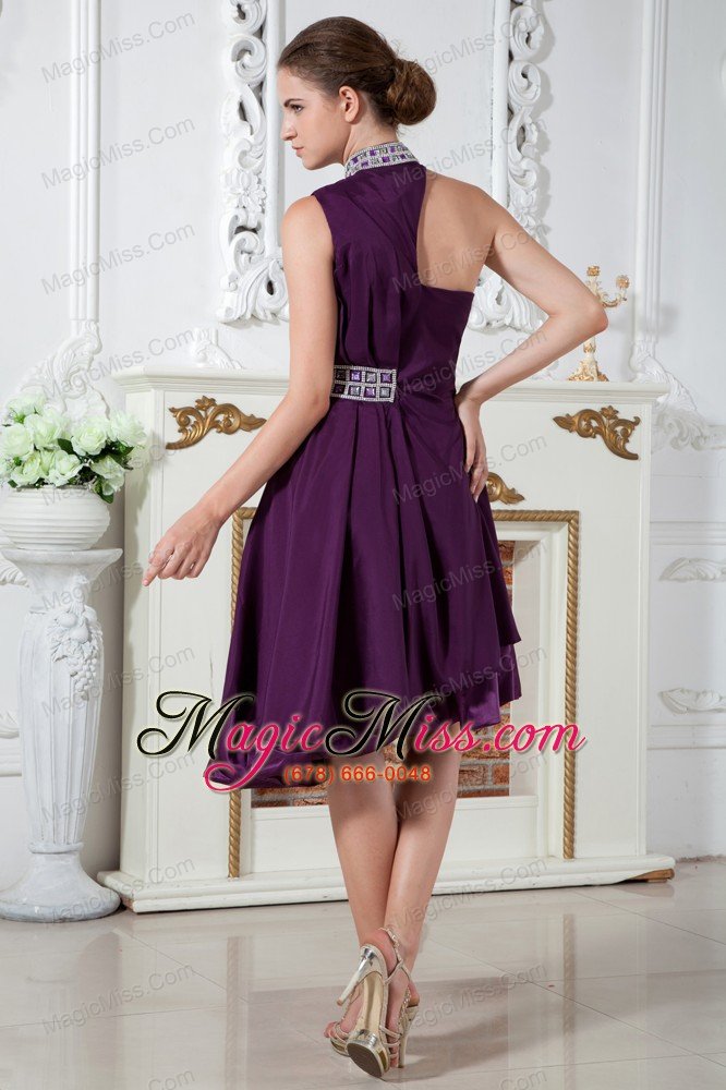 wholesale dark purple empire asymmetrical prom dress knee-length chiffon beading