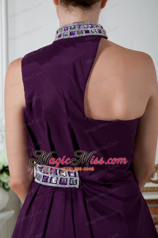 wholesale dark purple empire asymmetrical prom dress knee-length chiffon beading