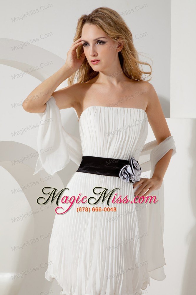 wholesale white empire strapless mini-length organza belt prom / homecoming dress