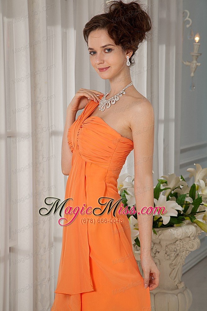 wholesale orange bridesmaid dress under 100 a-line / pricess one shoulder chiffon ruch knee-length