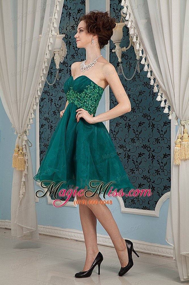 wholesale dark green a-line sweetheart mini-length organza appliques prom dress