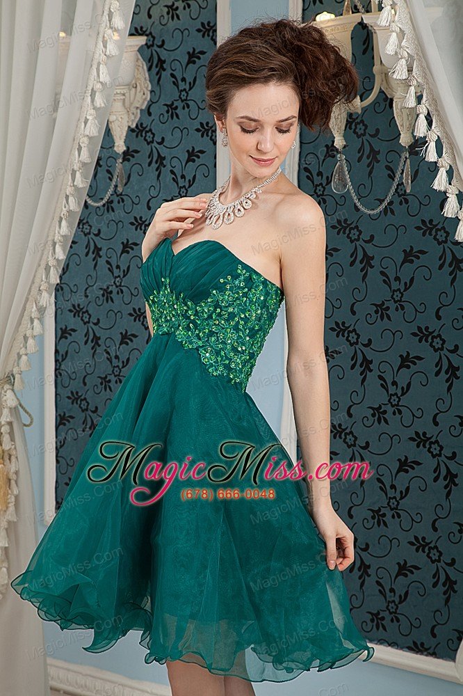 wholesale dark green a-line sweetheart mini-length organza appliques prom dress