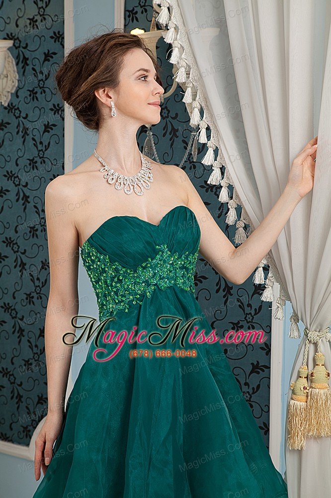 wholesale dark green a-line sweetheart mini-length organza appliques prom dress