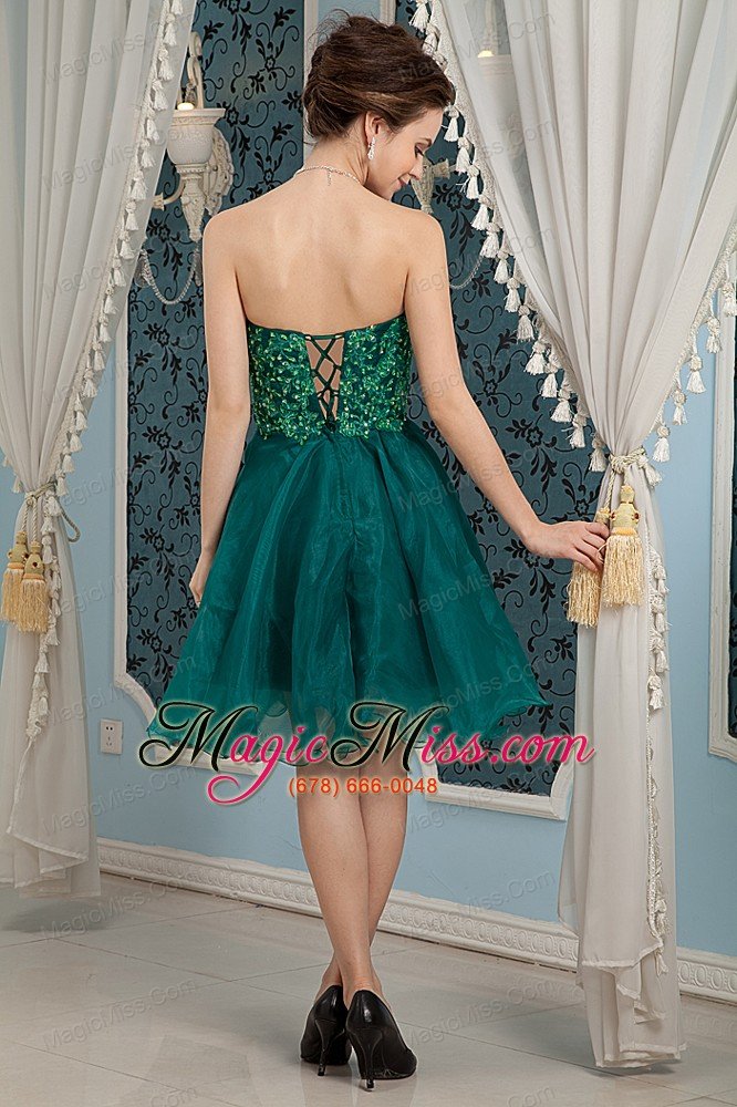 wholesale dark green a-line sweetheart mini-length organza appliques prom dress