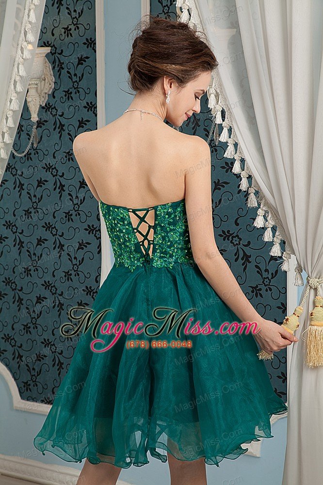 wholesale dark green a-line sweetheart mini-length organza appliques prom dress