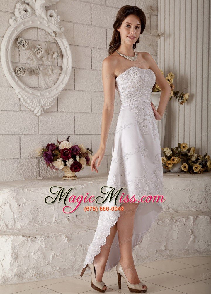 wholesale discount a-line / princess strapless high-low lace embroidery and beading wedding dress