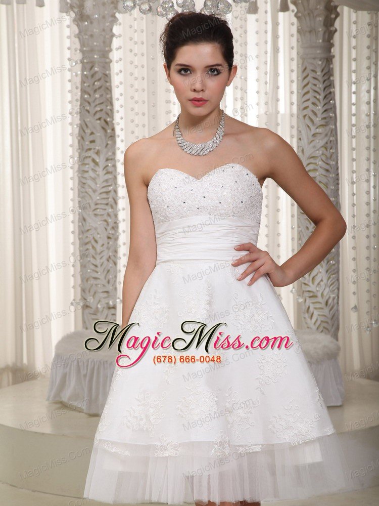 wholesale lovely a-line sweetheart mini-length taffeta appliques wedding dress