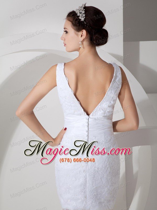 wholesale low price column v-neck mini-length satin lace wedding dress