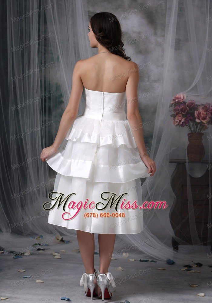 wholesale beautiful empire strapless tea-length organza hand made flower wedding dress