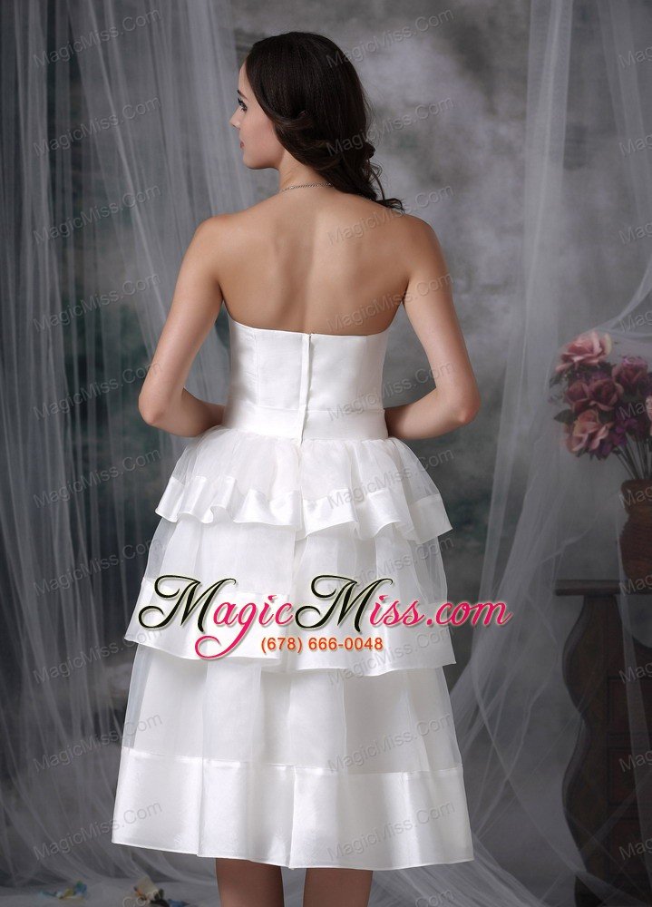 wholesale beautiful empire strapless tea-length organza hand made flower wedding dress