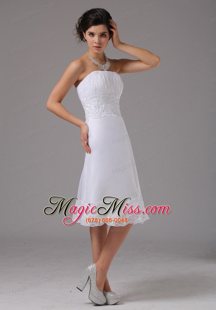 wholesale short wedding dress with lace decorate waist strapless knee-length