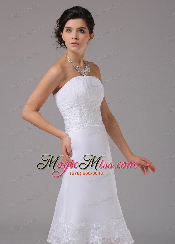 wholesale short wedding dress with lace decorate waist strapless knee-length