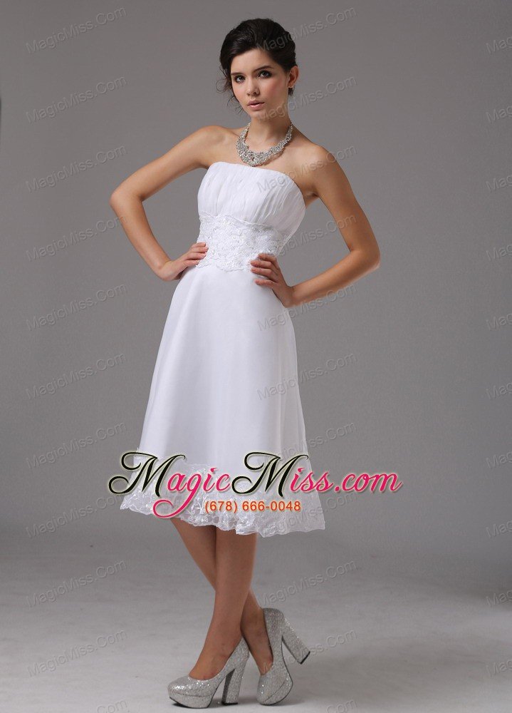 wholesale short wedding dress with lace decorate waist strapless knee-length