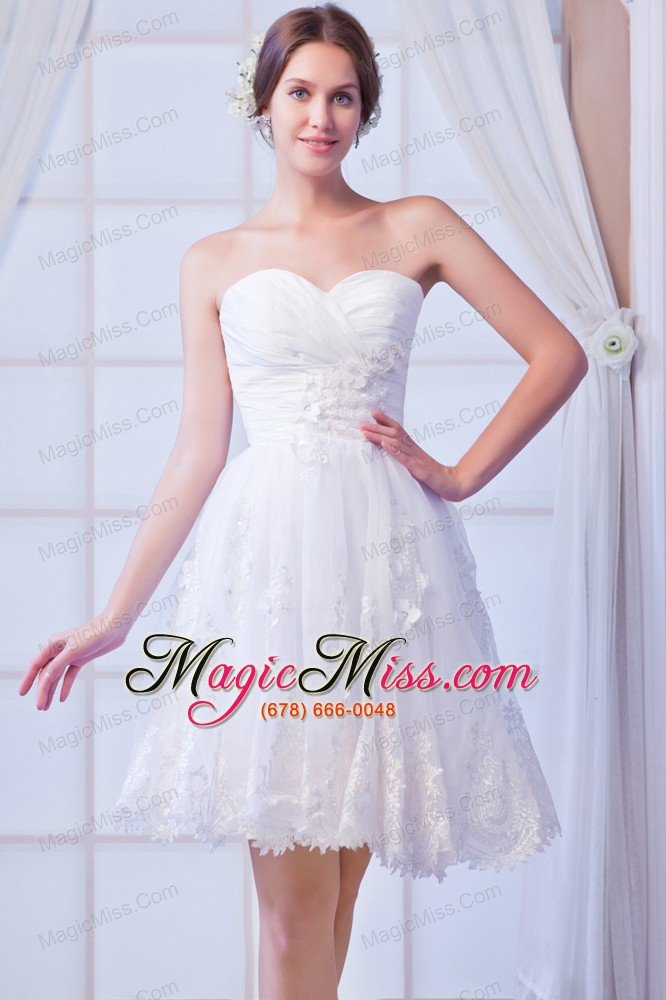 wholesale white a-line sweetheart mini-length organza appliques prom dress