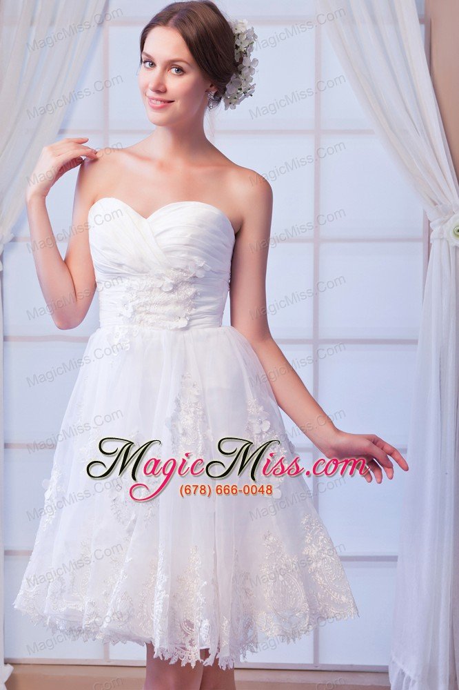 wholesale white a-line sweetheart mini-length organza appliques prom dress