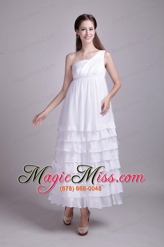 wholesale white empire one shoulder ankle-length chiffon ruffles wedding dress