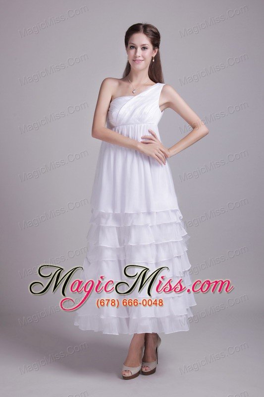 wholesale white empire one shoulder ankle-length chiffon ruffles wedding dress