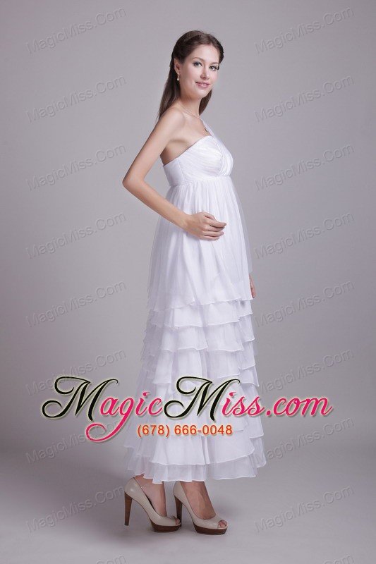 wholesale white empire one shoulder ankle-length chiffon ruffles wedding dress