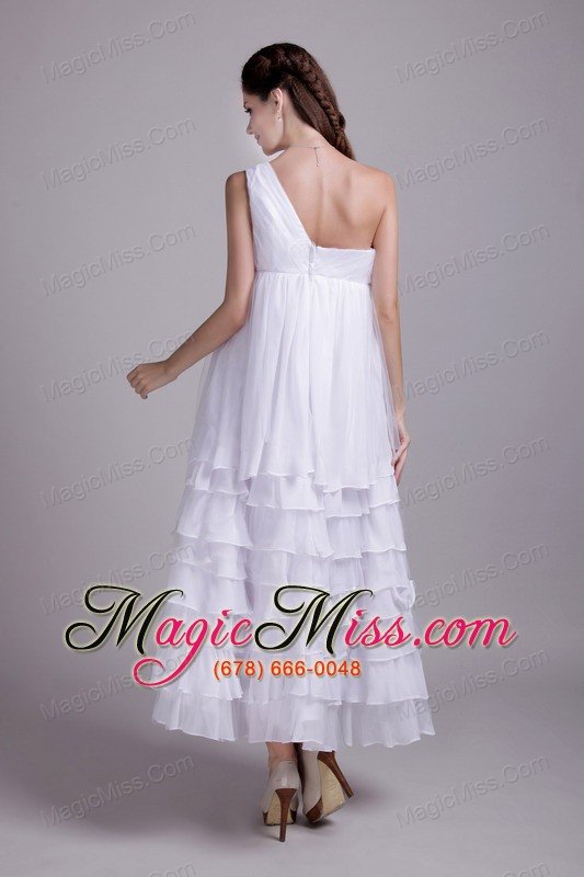 wholesale white empire one shoulder ankle-length chiffon ruffles wedding dress