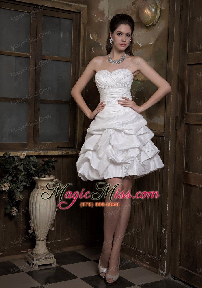 wholesale simple a-line sweetheart mini-length taffeta ruch and pick-ups wedding dress