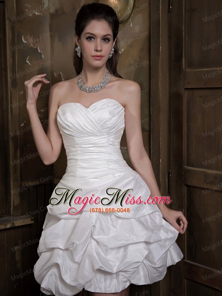 wholesale simple a-line sweetheart mini-length taffeta ruch and pick-ups wedding dress