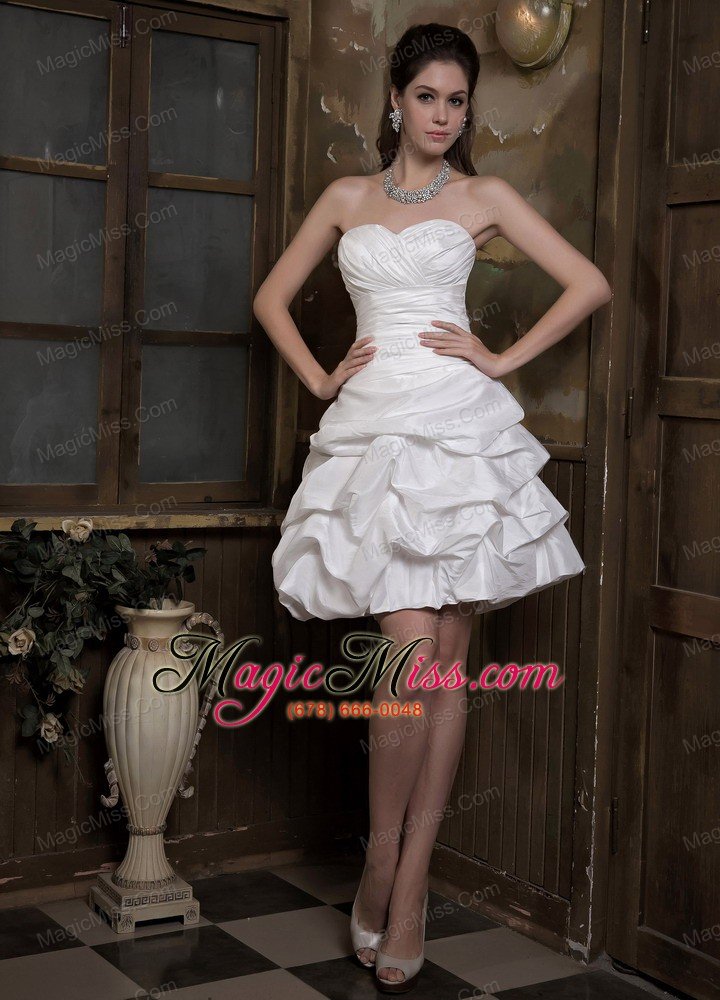 wholesale simple a-line sweetheart mini-length taffeta ruch and pick-ups wedding dress