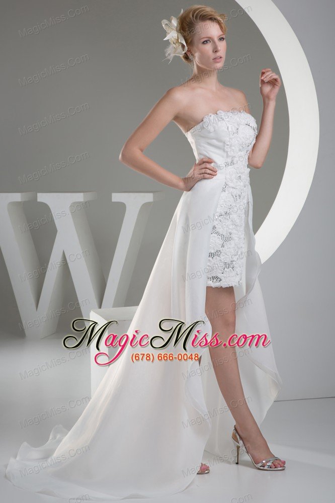 wholesale discount hand made flowers high low strapless prom dress