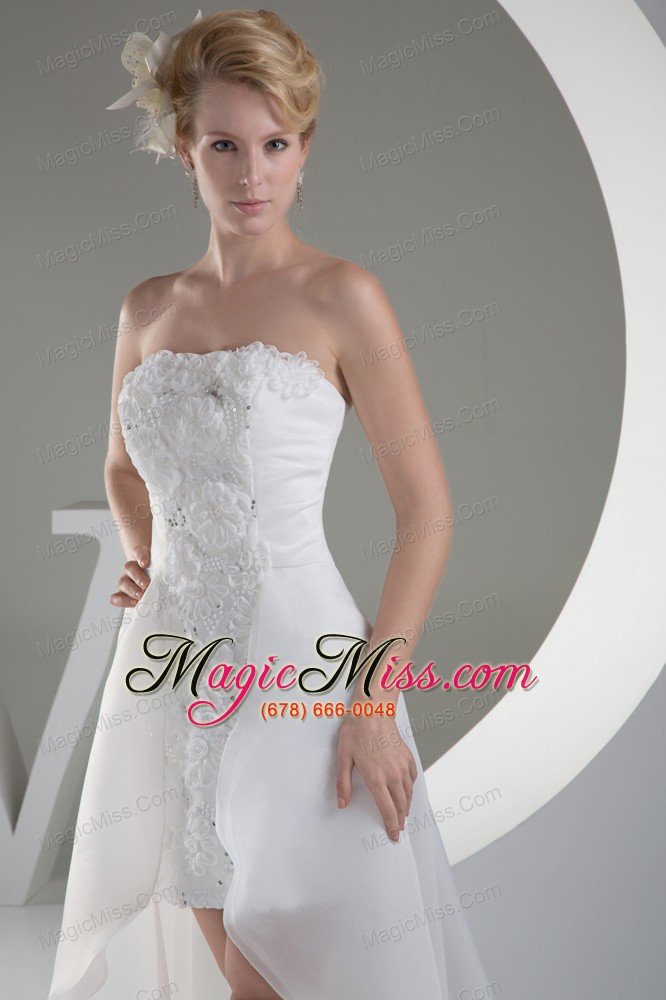 wholesale discount hand made flowers high low strapless prom dress