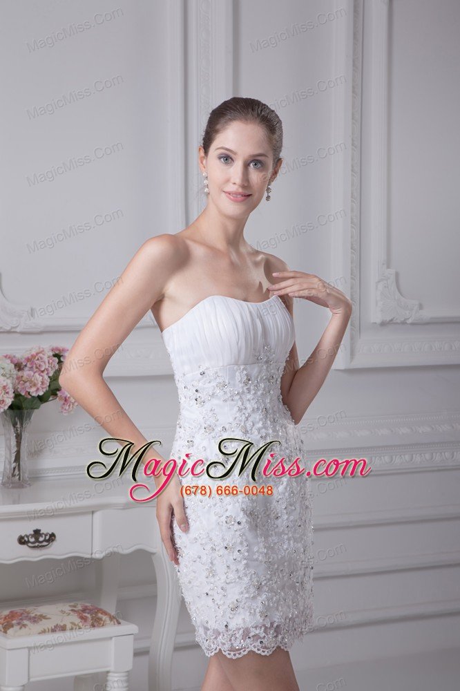 wholesale mini-length lace strapless column wedding dress