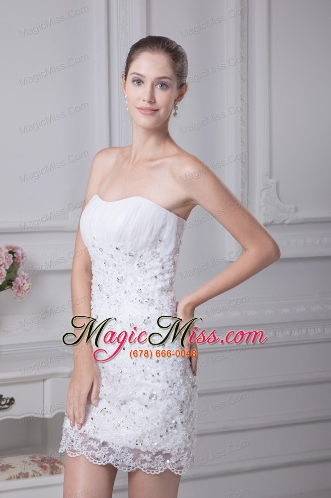 wholesale mini-length lace strapless column wedding dress