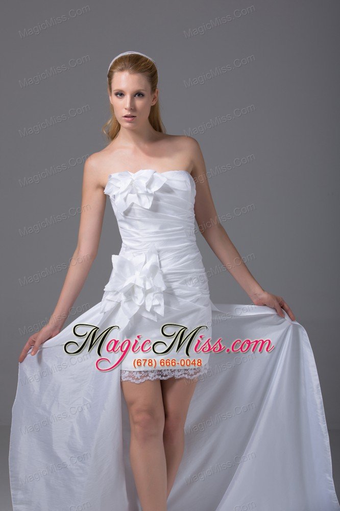 wholesale high-low strapless hand made flowers taffeta wedding dress