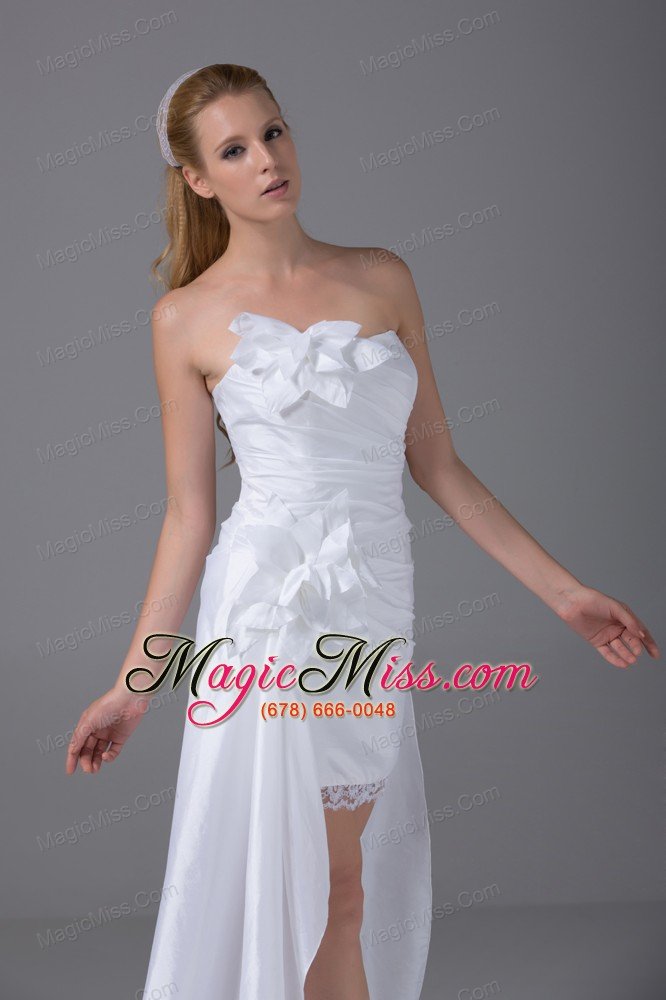 wholesale high-low strapless hand made flowers taffeta wedding dress