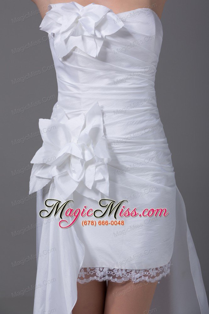 wholesale high-low strapless hand made flowers taffeta wedding dress