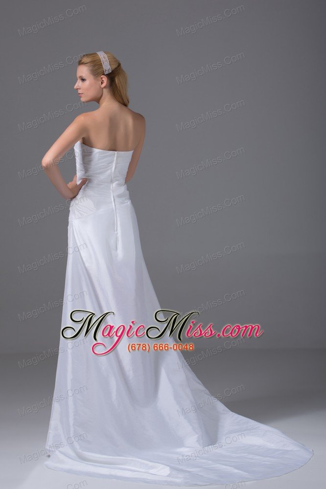 wholesale high-low strapless hand made flowers taffeta wedding dress